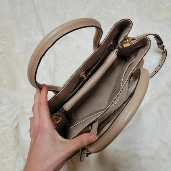 LAUREN RALPH LAUREN Fairfield City Tote Beige Leather Bag Satchel - Picture 6 of 9